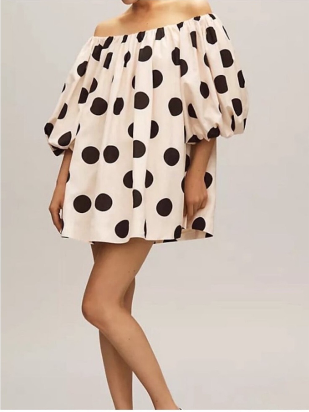 Mare Mare x Anthropologie Off-The-Shoulder Puff Sleeve Polka Dot Mini Dress L